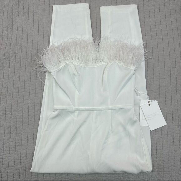 Mac Duggal Strapless Jumpsuit With Feather Trim Size 6 NWT Retail $398 - Picture 4 of 16